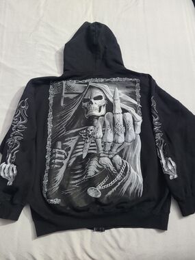 Black Hoodie with Grim Reaper Graphic